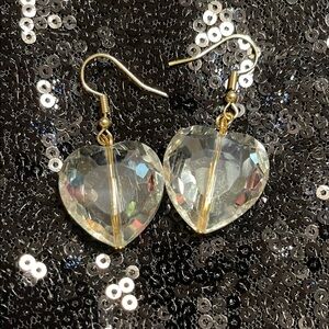 Gold and White Heart-Shaped Earrings with Crystal Accents